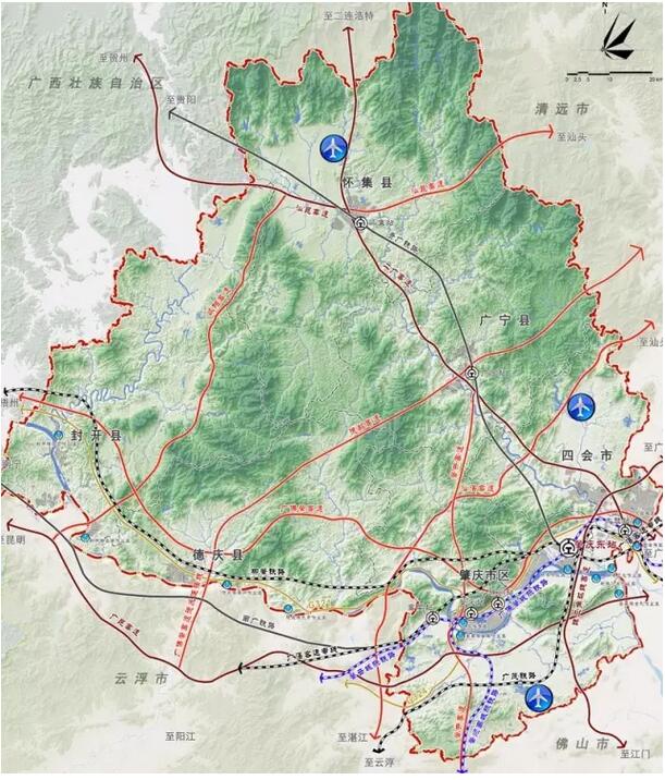 谋划在 高要,四会,德庆,怀集,肇庆新区建设通用航空机场,构建覆盖市域